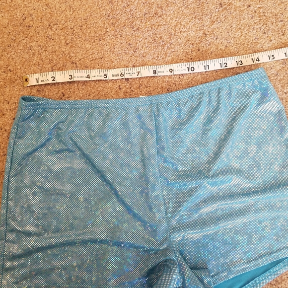 NWOT Sparkly Iridescent Baby Blue Tank Top Shorts Hot Pants Rave Set M 8 10 Jr L - Picture 8 of 10